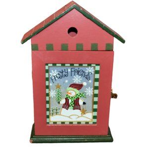 Snowman Key Holder House Storage Christmas Decor Painted Wood